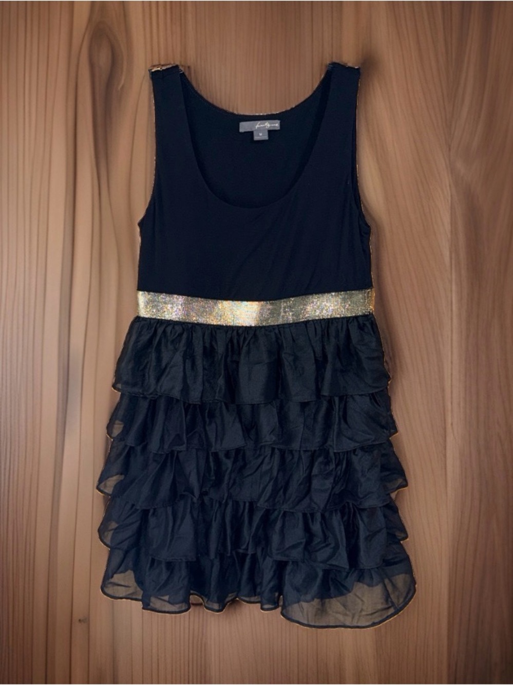 Twentyone Black Tank Ruffle Mini Dress w/Silver Sparkle Waistband-M-EC